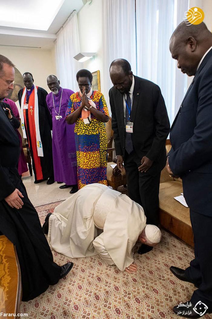 اقدام غیرمنتظره پاپ در برابر رهبران سودان جنوبی+عکس