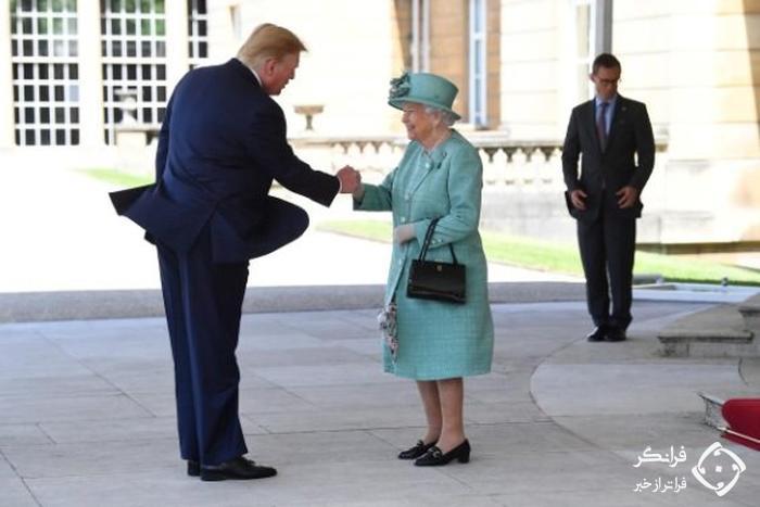 نحوه دست دادن ترامپ با ملکه جنجالی شد!